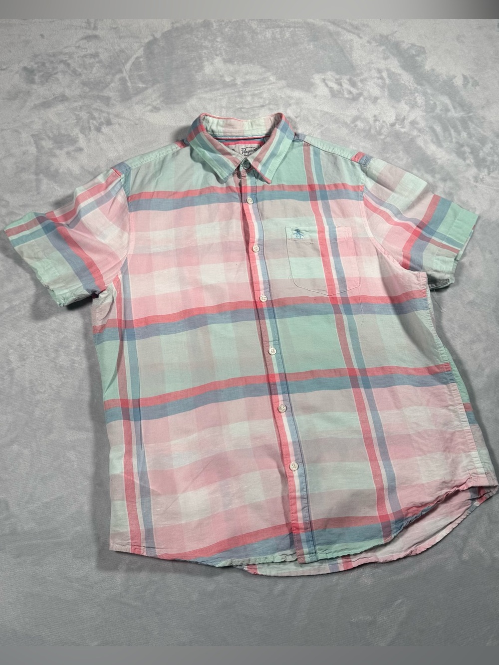 Original Penguin Munsingwear Plaid Button Shirt Men L Pink Blue Linen Blend